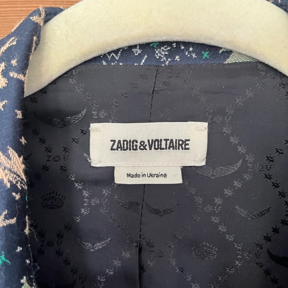 ZADIG & VOLTAIRE Viking Jac Glam Navy Jacquard Blazer - Picture 12 of 13